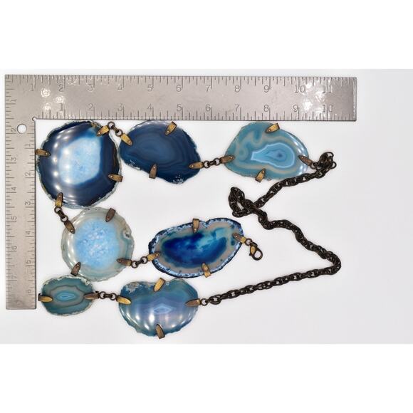 Vintage Natural Blue Agate Slice Linked Belt Chunky Heavy Chunky 20\